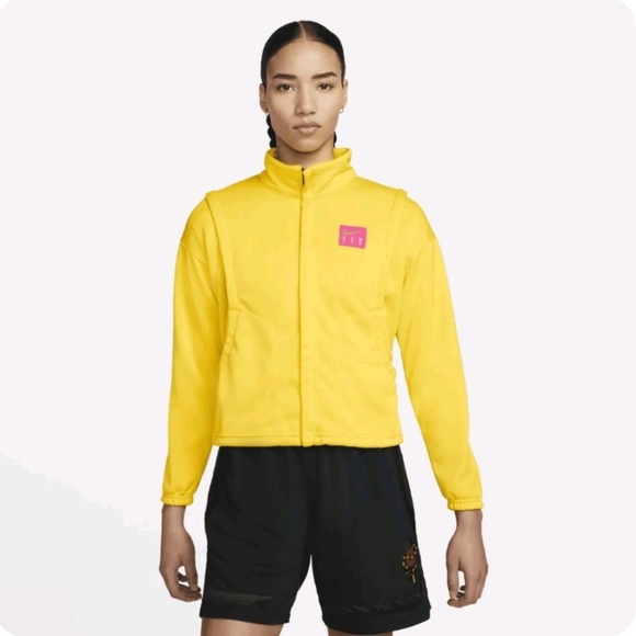 NWT Nike Women Dri-Fit Vivid Sulfur Yellow Retro Fly Zip Basketball Jacket XXL - Picture 1 of 8